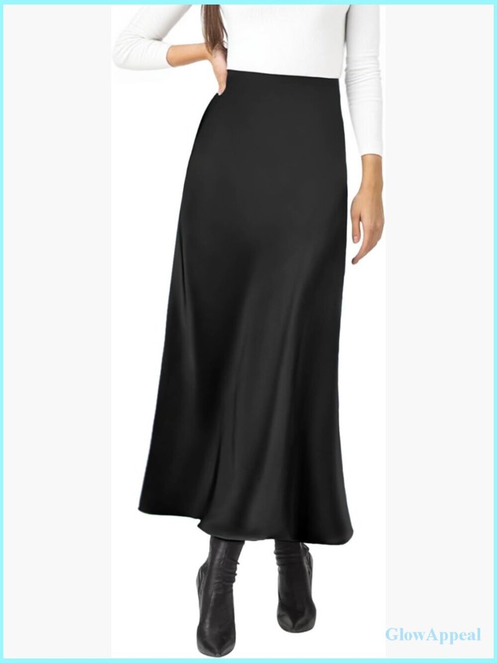 Satin High Waist Maxi Skirt A-Line Long Skirt Midi Elastic Waistband